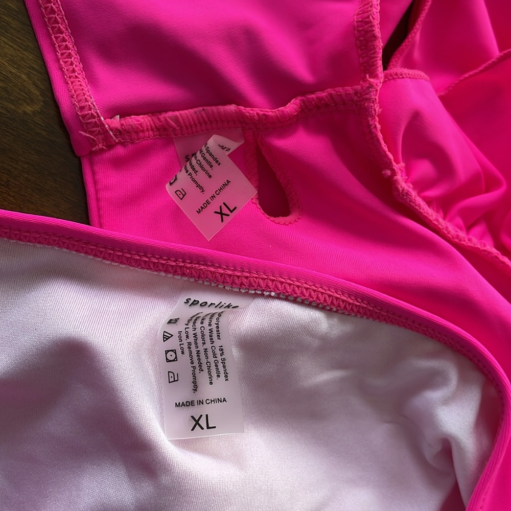 Sporlike Women’s Pink Ruffle Shoulder Tie Back Two Piece Bikini Swimsuit - XL - Picture 14 of 15
